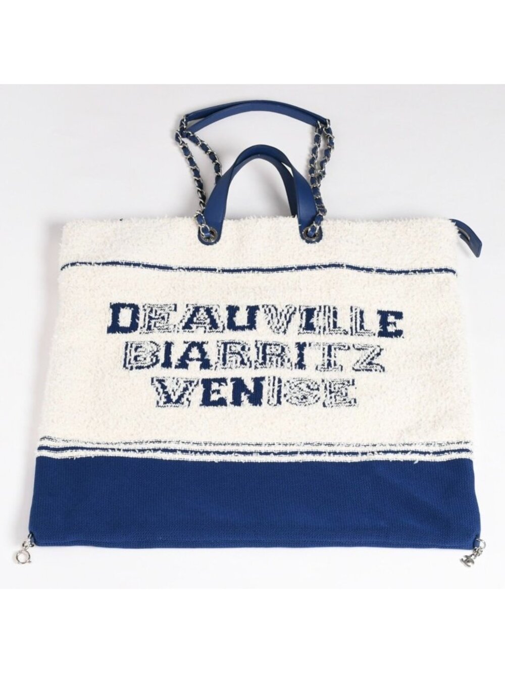 Chanel Tote Bag Pile Large Shopping White Blue